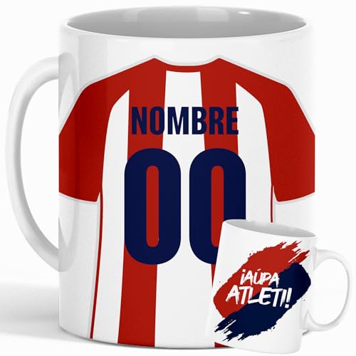 Caneca personalizada de futebol A. Madrid | presente original para fãs de futebol, caneca de pequeno-almoço, presente de equipa de futebol, design único e duradouro (At. Madrid)