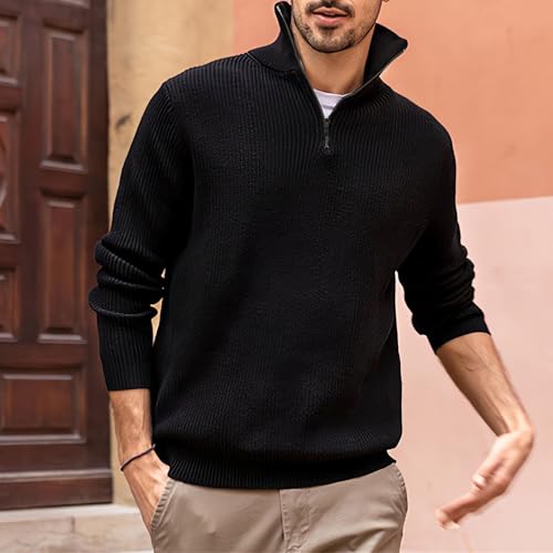 Men's Quarter Zip Sweater Lightweight Turtleneck Knit Dress Sweater Casual Slim Fit Mock Neck Polo Sweaters Pullover4