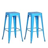 Joveco Light Blue Sheet Metal Frame Tolix Style Bar Stool - Set of 2