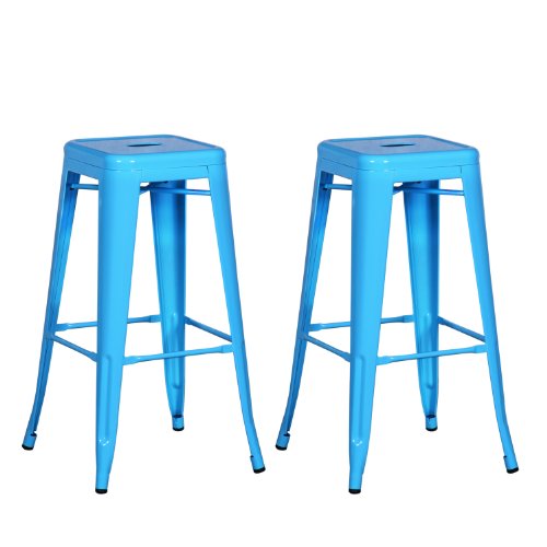 Joveco 30 Inches Light Blue Sheet Metal Frame Tolix Style Bar Stool - Set of 2