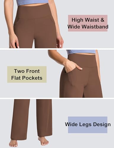 Image of BUBBLELIME Women High Waist Wide Legs Yoga Pants Loose Sweatpants Pockets | 29 inch /31 inch /33 inch /35 inch /37 inchInseam,2 Styles / Dress /Basic,Lounge,Comfy,Stretch Casual Work