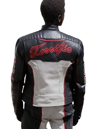 Mister Terific Fair Cosplay Play Leather Jacket - Real Leather Black & White Costume