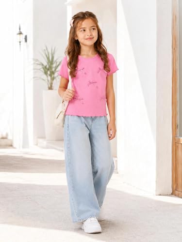 Image of Girls' Graphic Tees Summer Cute Tops Casual Short Sleeve Crew Neck T Shirts
