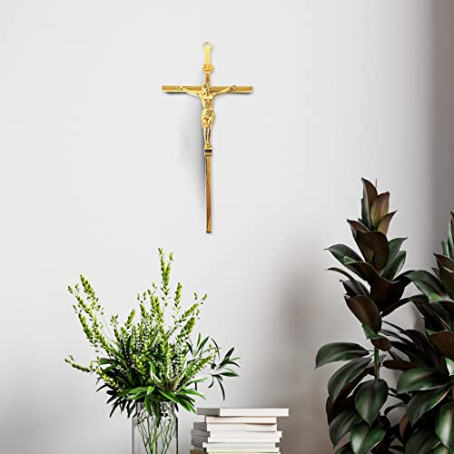 Crucifixo de Metal de Parede Dourado Estilizado Grande 30cm Elegante Moderno Metalizada Cruz Parede