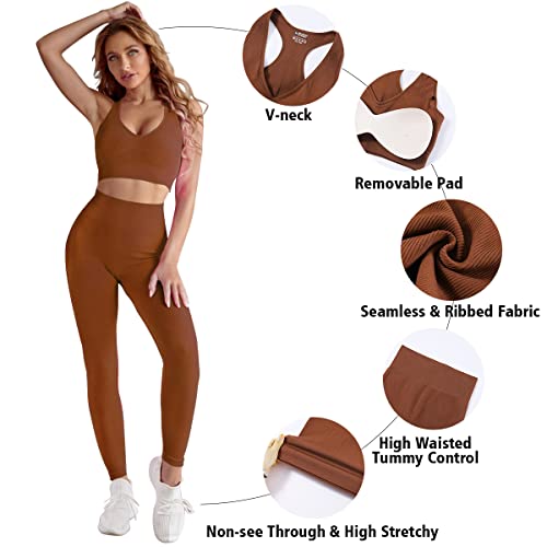 Dyd Women's Workout Sets 2 Piece Outfits Seamless Racerback Sport Bra High Waist Yoga Gym Leggings Track Suits Set #TOP4