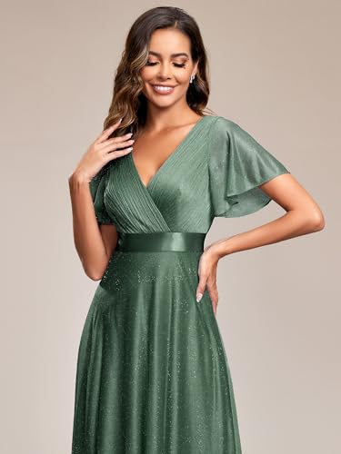 Image of Ever-Pretty Women's Summer Glitter Formal Dresses Evening Gown V Neck Short Sleeves Floor Length Mother of Bride Dress 50159