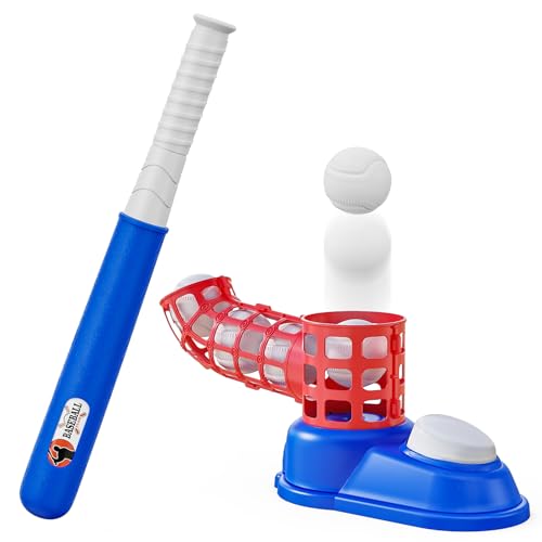 EveStone Toddler T-Ball Set for Kids – Includes 10 Balls & Baseball Bat, Easy-Hit Tee Trainer, Red/Blue, for Boys & Girls