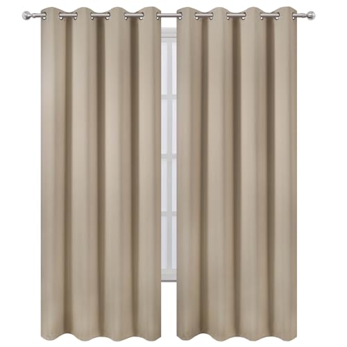 Image of LEMOMO Blackout Curtains 66 x 95 inch /Khaki Curtains Set of 2 Panels /Thermal Insulated Room Darkening Bedroom Curtains