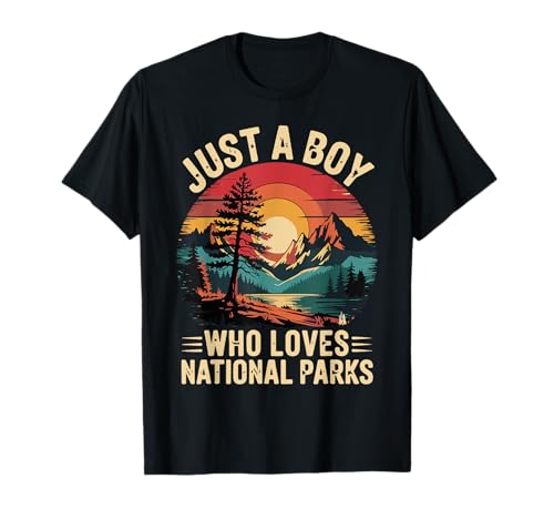 Just A Boy Who Loves National Parks Retro Vintage Nature Maglietta