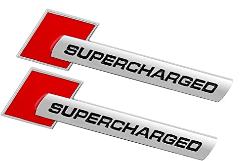 Image of Mliyany 2Pcs Supercharged Emblem 3D Car Logo Retrofit High Performance Trunk Badge Sticker Side Fender Decal(Chrome-red), (cc-6)