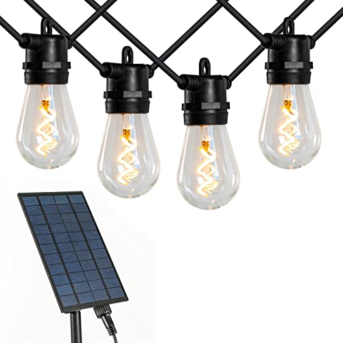 AWALOSA Solar String Lights Outdoor Waterproof, 52Ft LED Patio String Lights with 15+(1) Plastic Edison Bulbs, 4 Modes Dimmable Outdoor String Lights Solar Powered USB Charging for Porch Backyard
