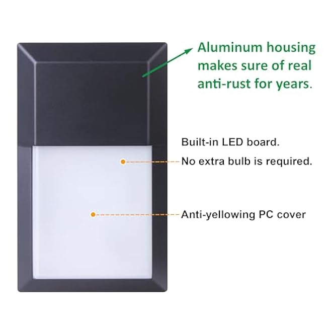 LIT-PaTH Outdoor LED Wall Lantern, Wall Sconce Lights Porch Lighting Fixture, 12W 1000 Lumens, Aluminum Housing Plus PC, 3000K Black Finish, 1-Pack