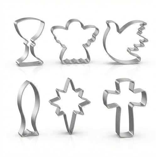 VYNZOR Juego de 6 moldes para galletas, con formas de cáliz, pez, cruz y paloma