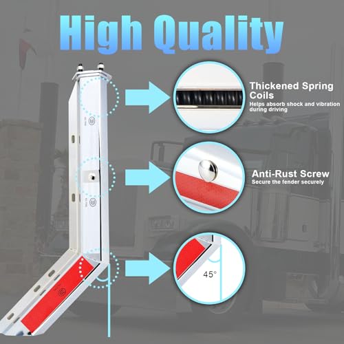 Image of Mud Flap Hanger Chrome Angled Spring Loaded Bracket Mudflap Holder Set, 30 inch Length Rear Bar, 1-1 /8 inch - 2.5 inch Bolt Spacing Mud with Reflective Tapes for Semi Trucks, 1-1 /8 inch Bolt, Silver