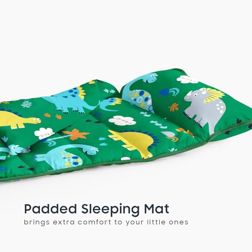 Image of Wake In Cloud - Toddler Nap Mat with Pillow and Blanket, 100% Cotton Fabric, for Kids Boys Ages 3 Plus in Daycare Kindergarten Preschool, Roll Up Sleeping Bag, Cute Dinosaurs