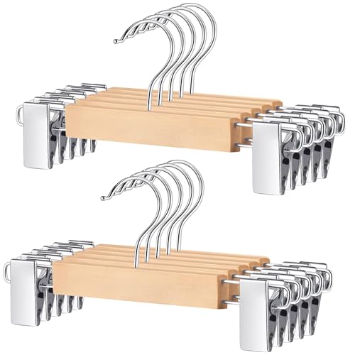 10pcs Children's Gold Wooden Hangers,Natural Wooden Kids Gold Hanger,Coat Skirt Hangers with Gold Clips,Toddler Hangers for Baby Clothes Closet(Silver) (Silver)