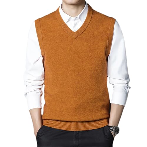 Men's Sleeveless Knitted Sweater Vest Solid Color V-Neck Cotton Vest Pullover Casual Soft Tops