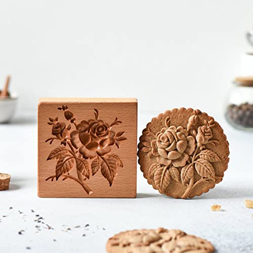 Carved Wooden Cookie Mould, 3D Wooden Gingerbread Cookie Shortbread Moulds Non-Stick Mooncake Mould Cookie Biscuit Press DIY Gingerbread Cookie Cutter Moon Cake Molds