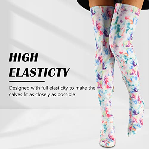 Women's Thigh High Boots Faux Suede Elasticity Heels Over The Knee Boots Side Zip Pointed Toe Fashion Sexy Winter Stiletto Knee High Boots White Elastic Cloth Size Us8 Eu39 #TOP1