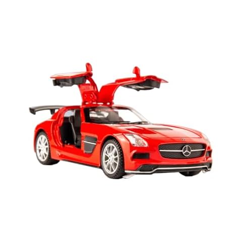 iLooboo Toy Car Model Red Benz SLS AMG Alloy Collectible Vehicle Pull Back Die-Cast with Lights and Sound Cover