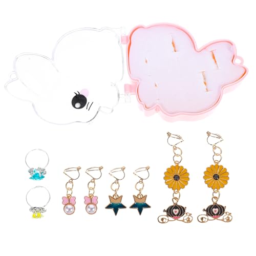 BRIGHTFUFU 1Set Clip Earrings Ring Set Adorable Non Piercing Jewelry for Dress Up Birthdays and Special Occasions Comfortable Fit for Little Princesses