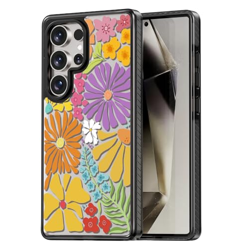 Coque Samsung Galaxy Ultra 6.8 antichoc durable avec motif fleur noir Rosarnnah