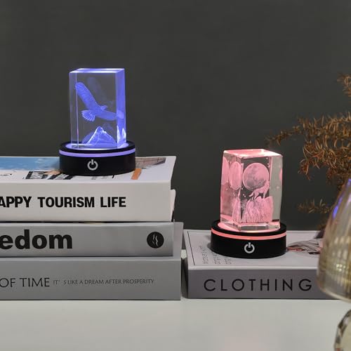 Image of LED Light Base Lighted Display Stand for Crystal 3D Photo Glass Art,2 Pack Round Control LED Night Light Stand 7 Color Changing Display Base with USB Power, Pedestal for Glass Crystal Artwork