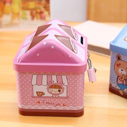 Image of Kids Lockable Piggy Bank Coin Box with Key | Cute House Shape Money Saving Box for Children | Cartoon & Space Design Cash Coin Bank | Educational Savings Toy Gift for Boys & Girls
