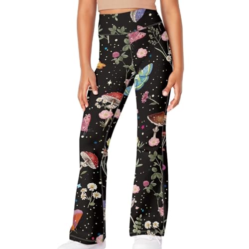 Girls Flare Leggings Floral Print Stretch Pants High Waist Flare Pants 5-14 Year