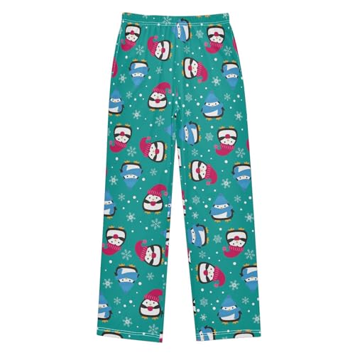Xmas Penguin Snowflake Boys Long Pants Soft Trousers Elastic Waist Kids Lounge Bottoms with Pockets S-XL