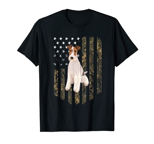 Camo Drapeau Américain Fox Terrier À Poil Dur T-Shirt Cover
