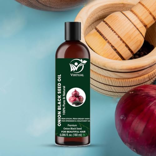 Image of VIRTUAL Pure Essential Oil For Stronger Hair, Body Skin Care, Moisturising Dry Skin, Eyelash & Nails Cold Pressed Oil With No Mineral & Silicones (180ml) (Onion Oil)