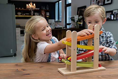 Everearth Jr. Ramp Racer. Race Track For Toddlers And 4 Wood Cars, Race Car Ramp Set #TOP4