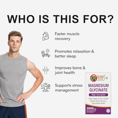 Image of Best Choice Nutrition Magnesium Glycinate High Absorption, Supports Sleep, Cramps, Nerves, Muscle Recovery, Bone Health, Tablets (30 Tablets)