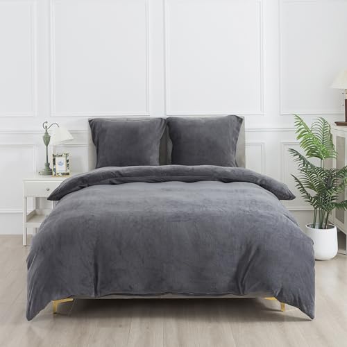 WUMIUER Plüsch Bettwäsche 240x220 cm Schwarz Grau 3tlg Set, Winter Biber...