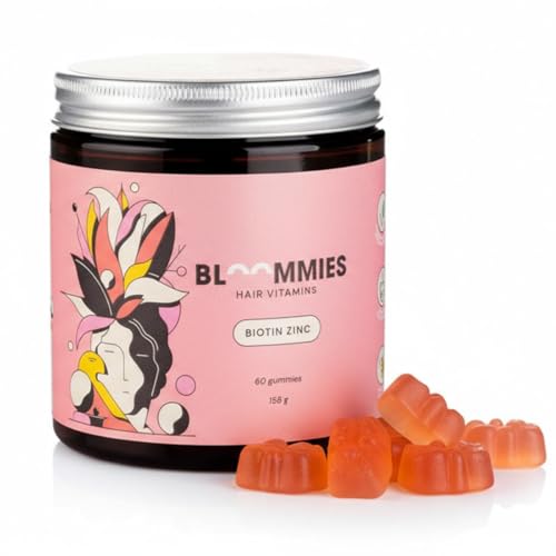 Biotin Gummies 5000 mcg for Hair Growth – Hair Skin Nails Vitamins with Zinc, Vitamin B6, B12, A, D2 & Folic Acid – Tasty Beauty Gummy Bears 60 Count (2 Month Supply) by Bloommies