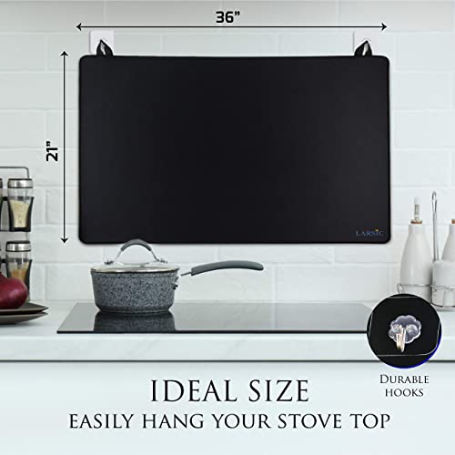 Larsic Stove Cover - Protects Electric Stove Washer Dryer Top. Anti-Slip Coating Waterproof Stove Gap Foldable Prevent Scratching, Expands Usable Space (36X21, Black) #TOP4