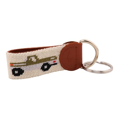 Image of Leather Hand-Stitched Needlepoint Key Fob or Key Chain