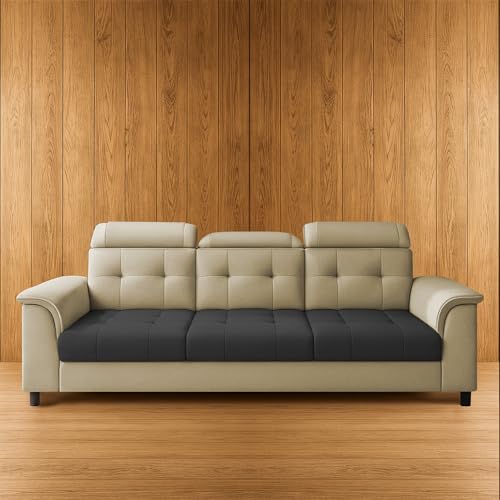 Image of Casaliving Ella 3 Seater Sofa Set for Living Room (Cream Black Colour Fabric) Premium Fabric Sofa