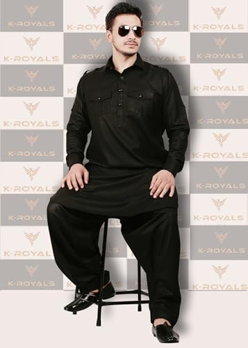 Image of K-ROYALS Men's Cotton Blend Pathani Kurta Pyjama Suit