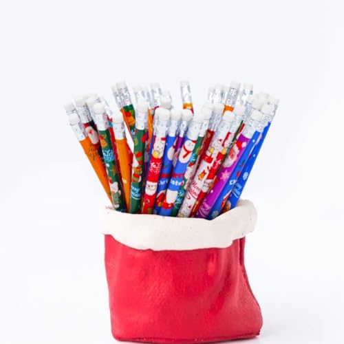 48 lápices de Navidad con borrador, pack de madera miniatura 7
