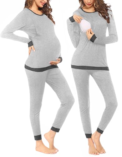 Image of Ekouaer Nursing Pajama Set Long Sleeve Maternity Sleepwear Labor Pregnancy Pjs Breastfeeding Thermal Underwear Clothes
