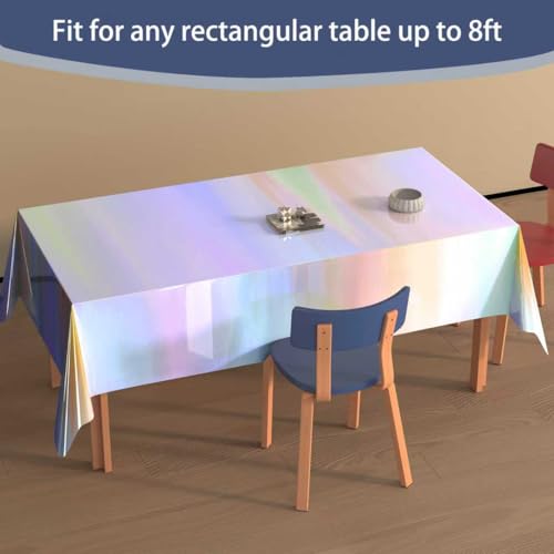 Image of 4 Pack Iridescent Plastic Tablecloths Disposable Tablet Cover 54 x 108 In | Foil Glitter Table Cloth for Rectangle Tables Indoor / Outdoor Party Decorations Birthday Princess Bridal Wedding Christmas