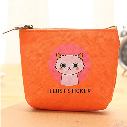 Preisvergleich Produktbild Cartoon Cat wasserdichte PU Hand Brieftasche Aufbewahrungstasche Reißverschluss Kopfhörer Tasche Geldbörse Münztüte Durable Bag - Orange