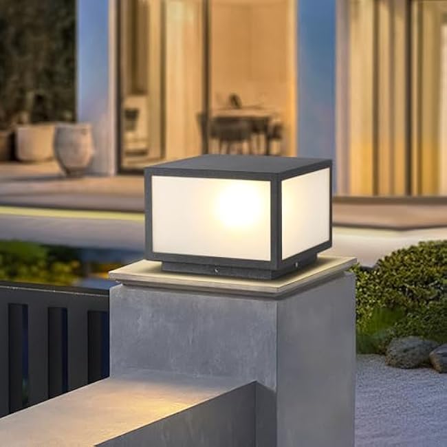 Outdoor Modern Post Light, Pillar Lights LED Fence Deck Cap Light Wired High Voltage,Outdoor Column Lights for Flat Surface Patio Garden Decoration with IP65 Waterproof E26 Bulb 10x10