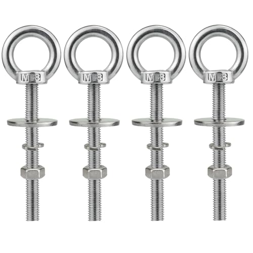Image of M8 x 76mm Stainless Eye Bolt with Nuts 4 Pack, 5 /16 inch x 3 inch Long Shoulder Lifting Ring Eye Bolt for Boat & Hanging, Heavy Duty Marine Grade Threaded Eyebolts for Swing Tie Down Outdoor