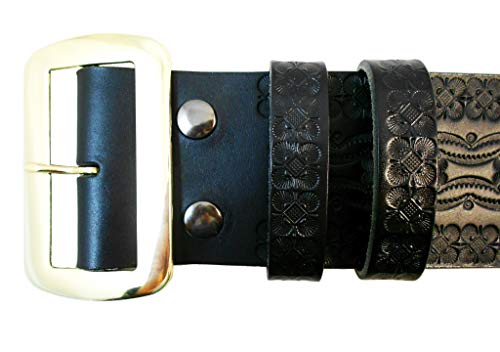 Genuine Tooled Leather Santa Claus Belt and Buckle, USA, Black, Top Grain, 3 in Wide, with 2 Keepers3