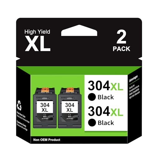 304XL Ink Cartridges Black Replacement for HP 304 Ink Cartridge 304XL Printer Cartridges for Envy 5020 5010 5030 5032 5000 DeskJet 3720 2600 2633 2632 3760 3750 3762 2630 2620 2622 2-Black