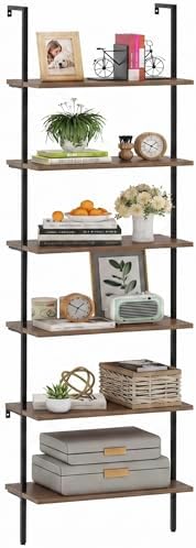 Wolawu Ladder Shelf Black 6 Tiers Modern Bookshelf Room Organizer...