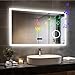 LUVODI Badspiegel mit Beleuchtung Bluetooth: 100x70cm Led Spiegel mit 3-Fach Schminkspiegel und Uhr, 3 Lichtfarbe Einstellbare Badezimmerspiegel Beschlagfrei Speicherfunktion, Wandspiegel